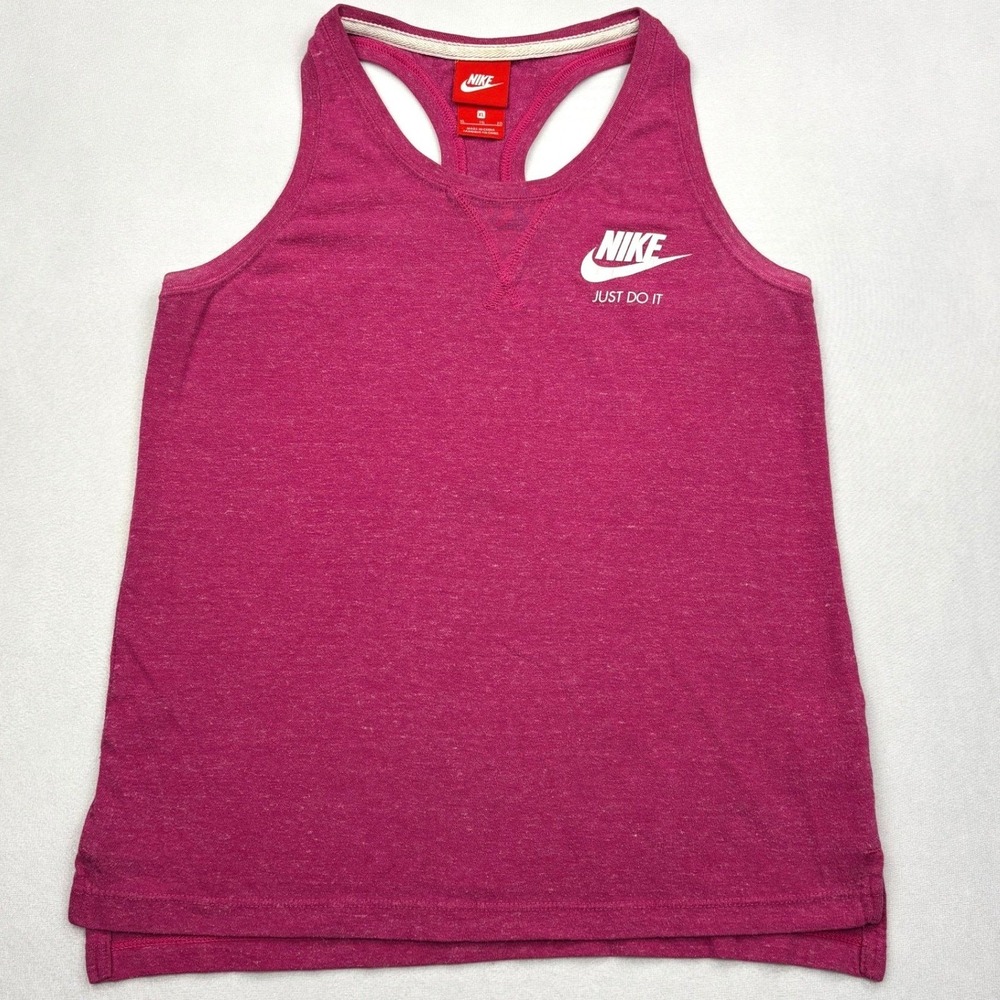 Nike Gym Vintage Tank Top Girls XL Pink Heather Racerback Slub Fits Womens XS